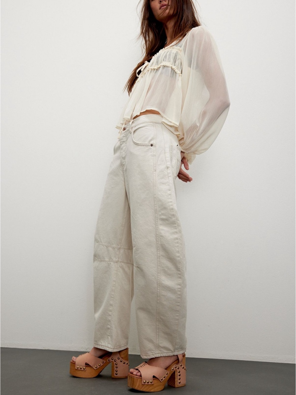 We The Free Good Luck Mid-Rise Barrel Jeans | Milk | 27 | NWOT - Picture 3 of 5